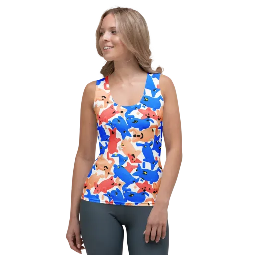 Blue Zoo Parade on a Women's Tank Top