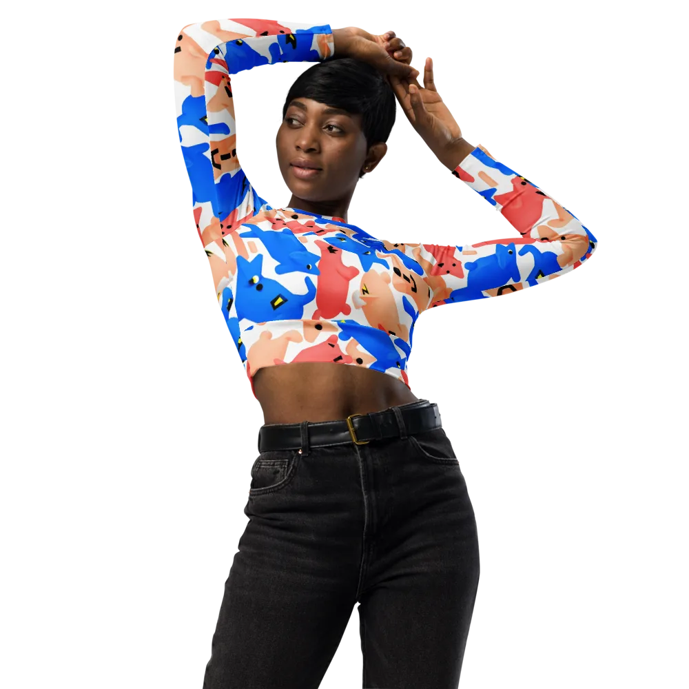 Blue Zoo Parade on Long Sleeve Crop Top — Front