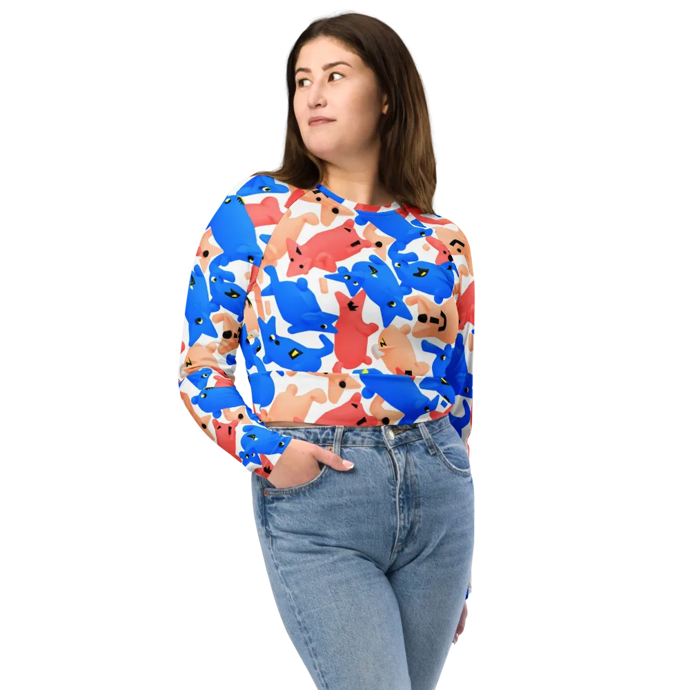 Blue Zoo Parade on Long Sleeve Crop Top — Front
