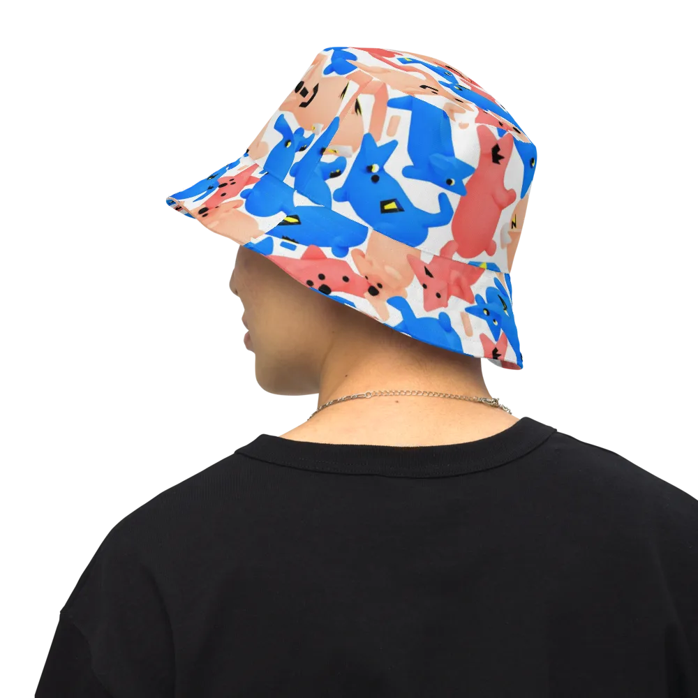Blue Zoo Parade on Reversible Bucket Hat — Back Inside