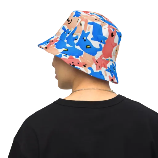 Blue Zoo Parade on a Reversible Bucket Hat
