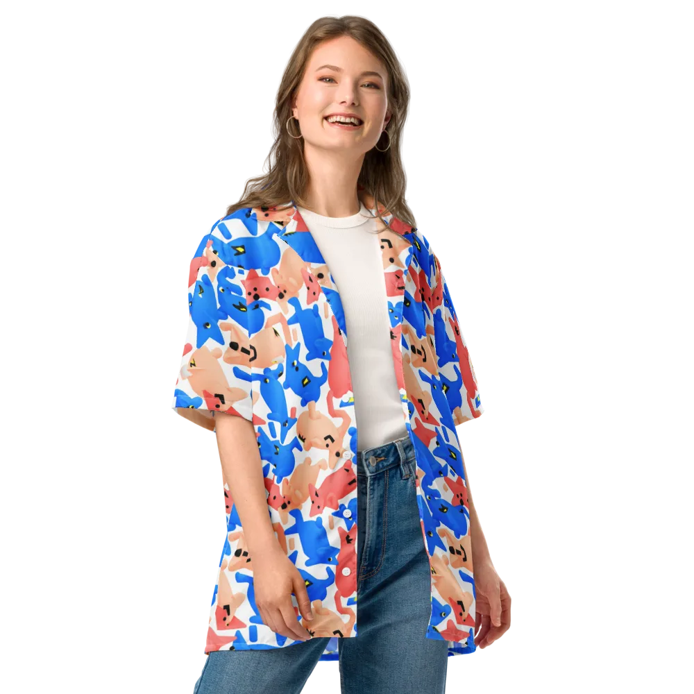 Blue Zoo Parade on Button Shirt — Front