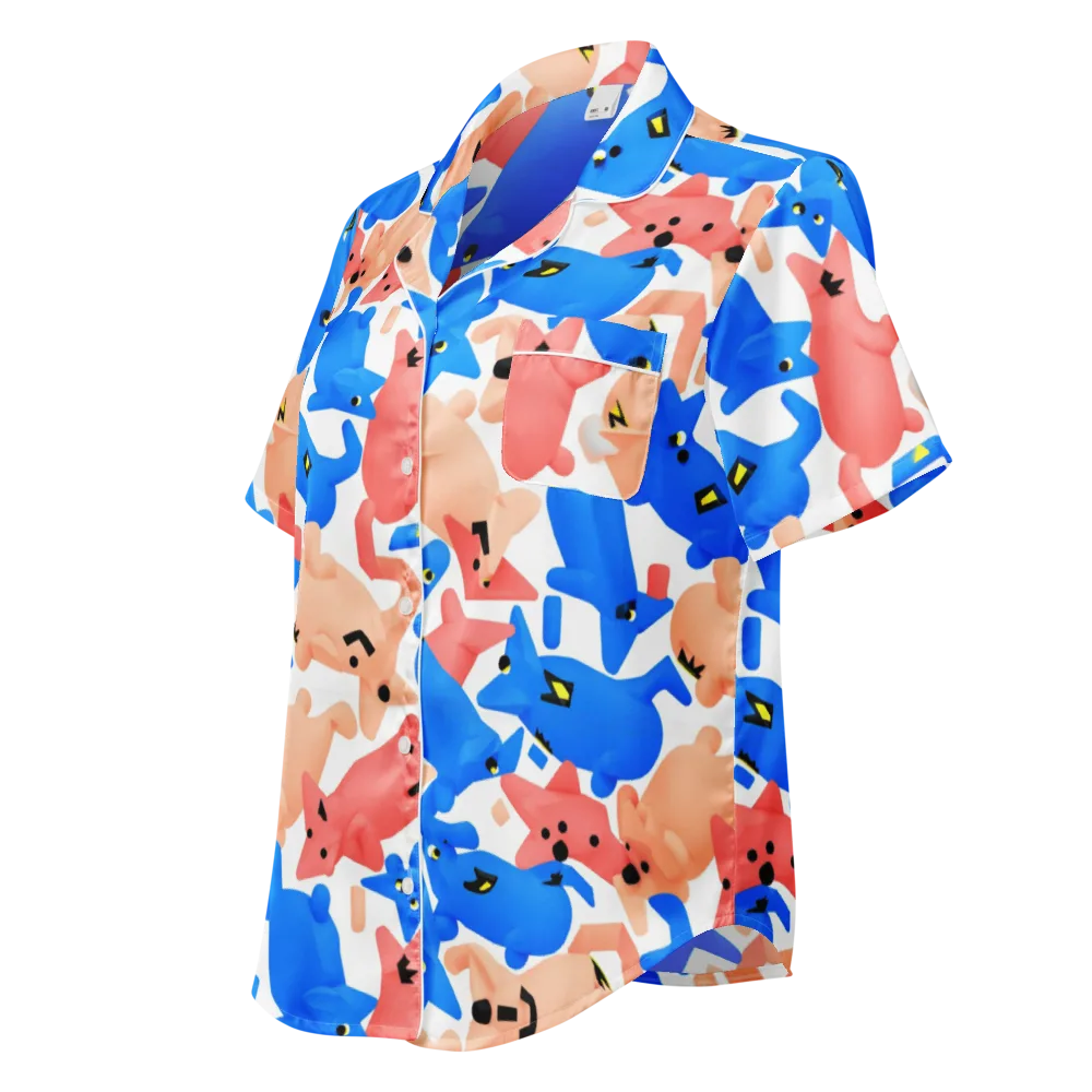 Blue Zoo Parade on Women's Short Sleeve Pajama Top — Left Front
