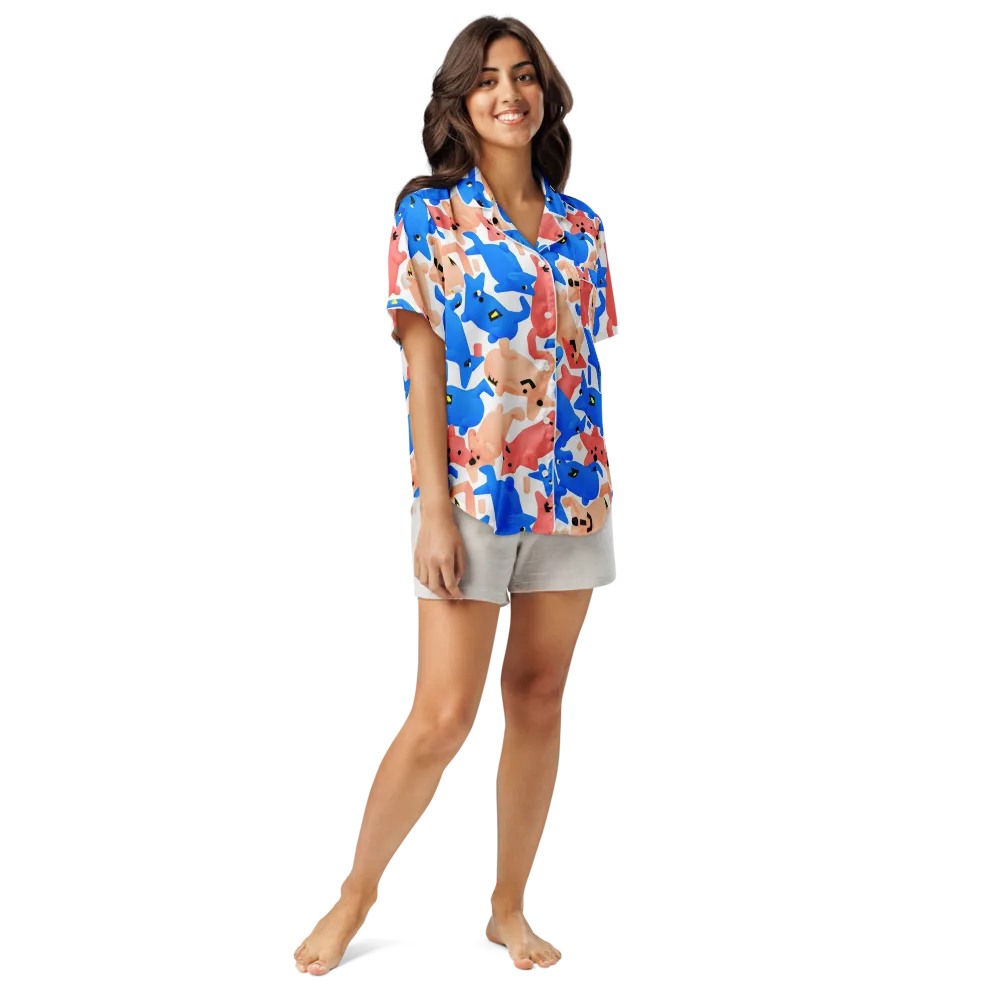Blue Zoo Parade on Women's Short Sleeve Pajama Top — Front