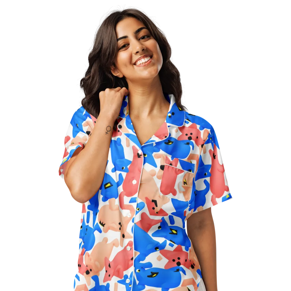 Blue Zoo Parade on Women's Short Sleeve Pajama Top — Front