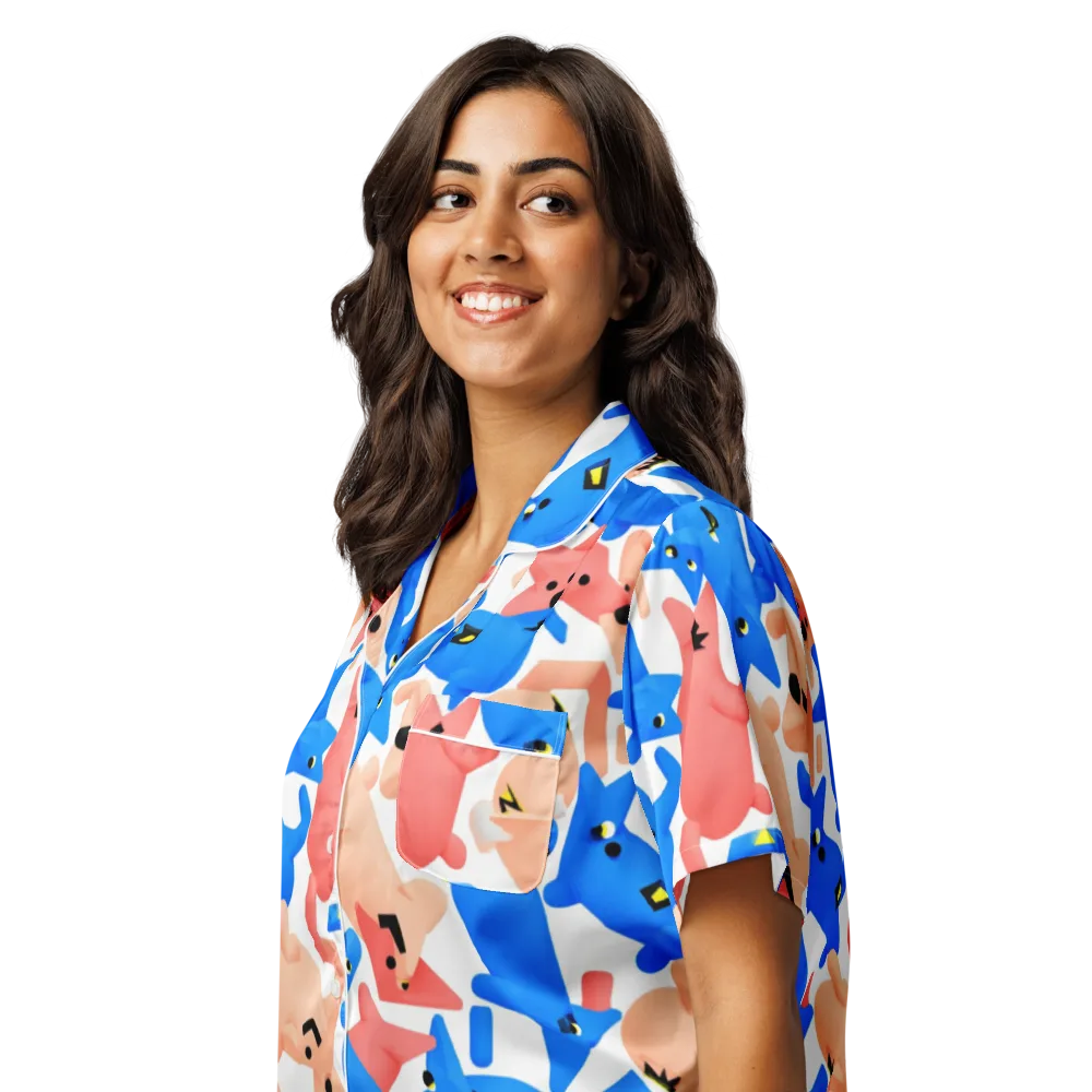 Blue Zoo Parade on Women's Short Sleeve Pajama Top — Left Front