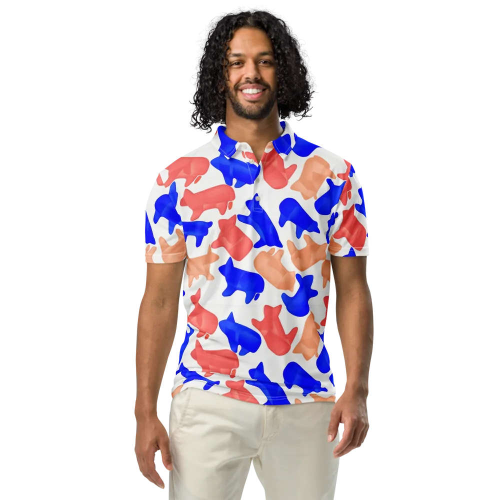 Pop Art Menagerie on Men's Slim Fit Polo Shirt — Front