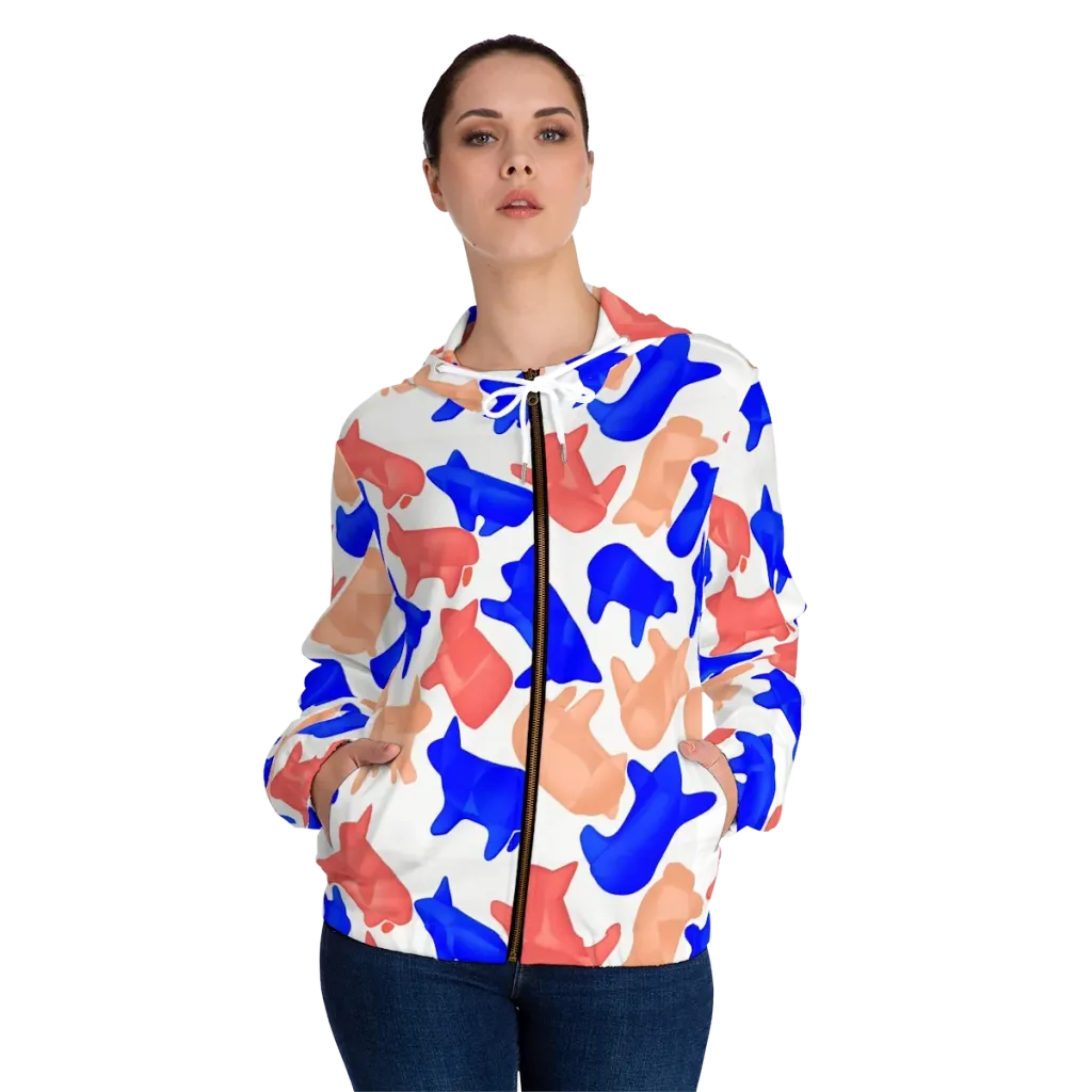 Pop Art Menagerie on Women's Full-Zip Hoodie — Front On Person