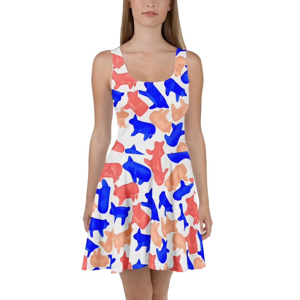 Pop Art Menagerie on Skater Dress — Front