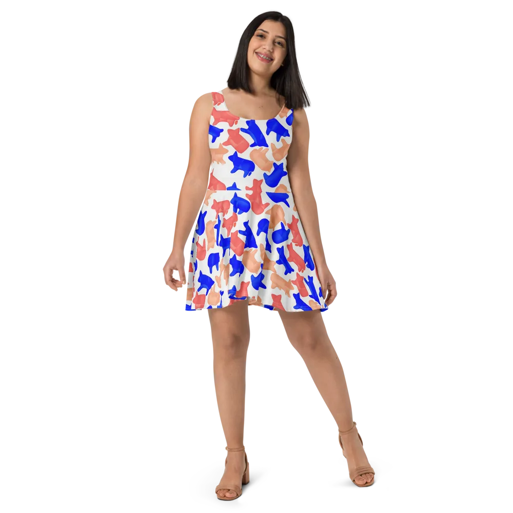 Pop Art Menagerie on Skater Dress — Front