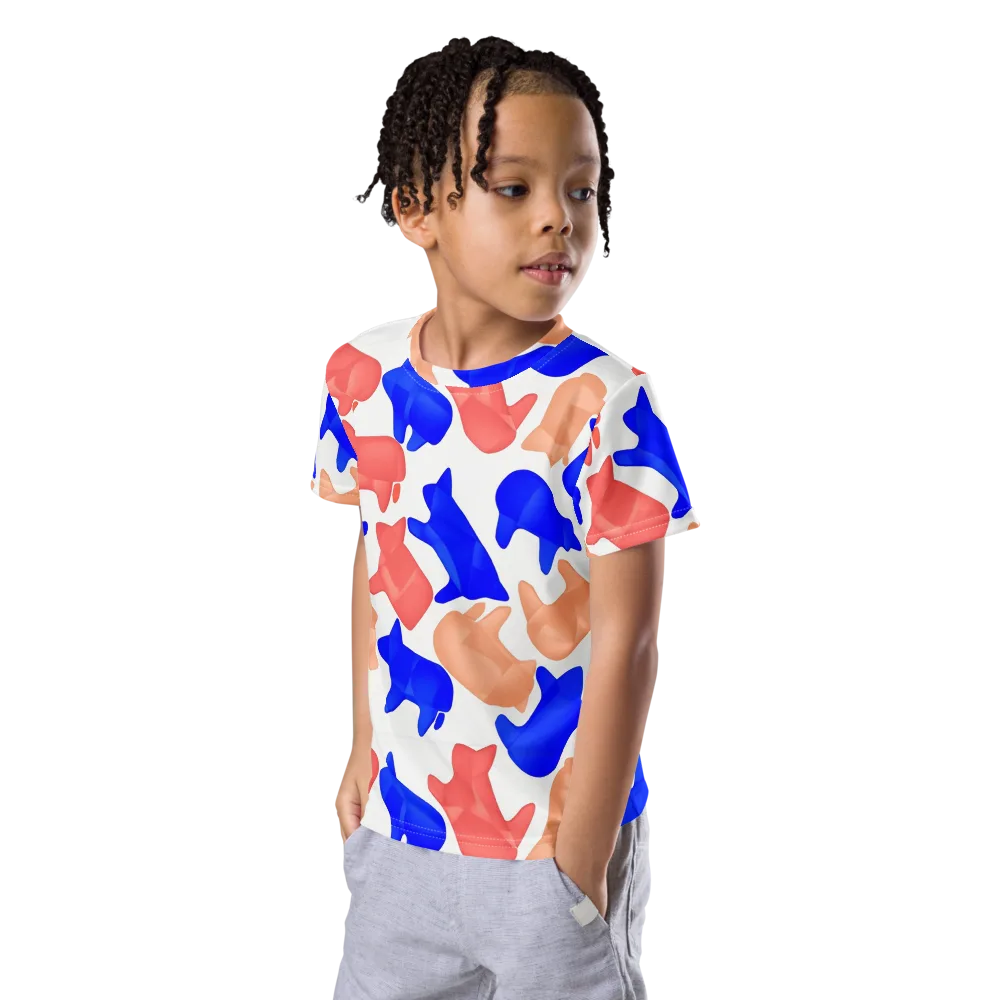 Pop Art Menagerie on Kids Crew Neck T-Shirt — Left Front