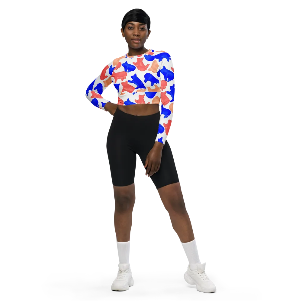 Pop Art Menagerie on Long Sleeve Crop Top — Front