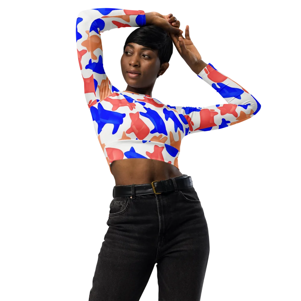 Pop Art Menagerie on Long Sleeve Crop Top — Front