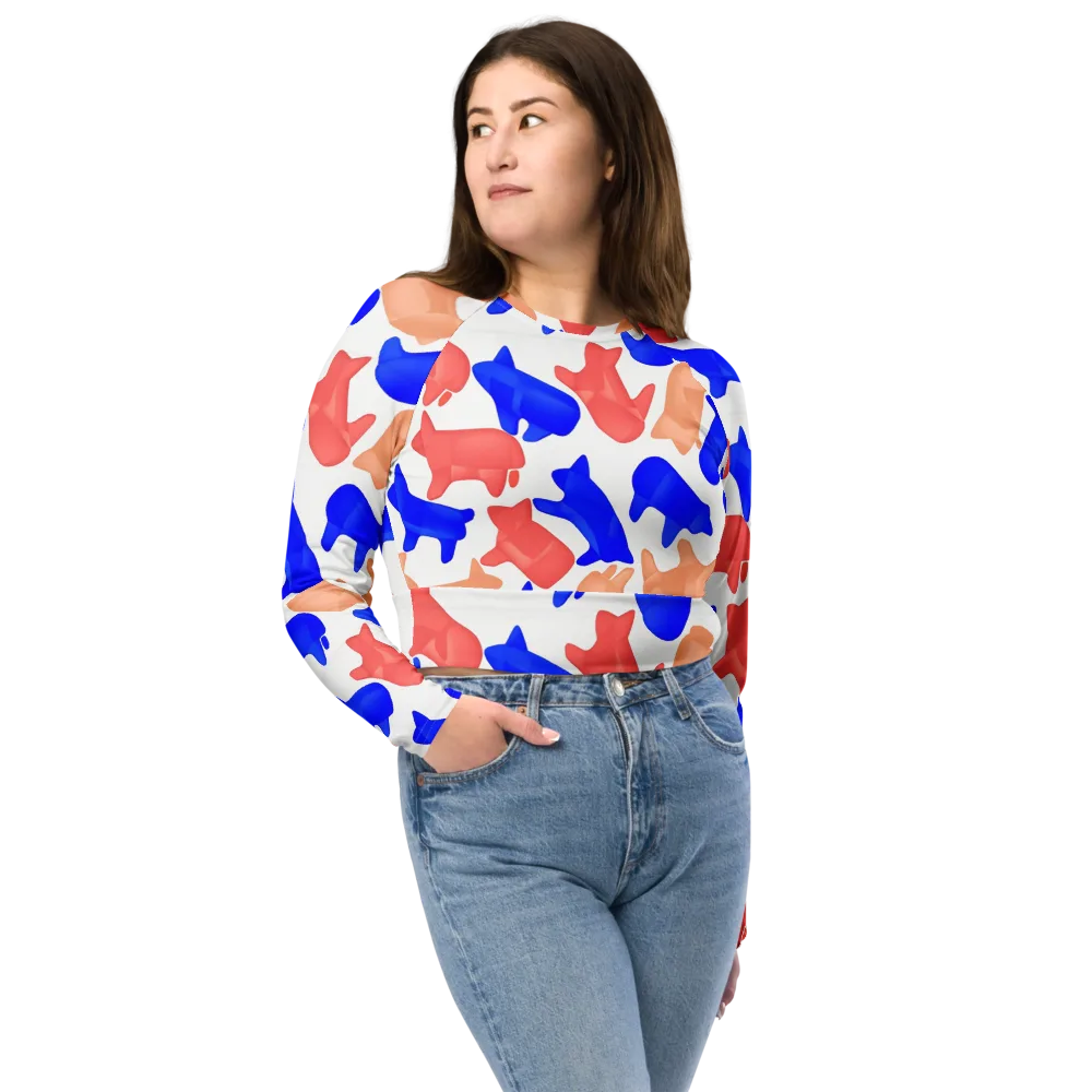 Pop Art Menagerie on Long Sleeve Crop Top — Front