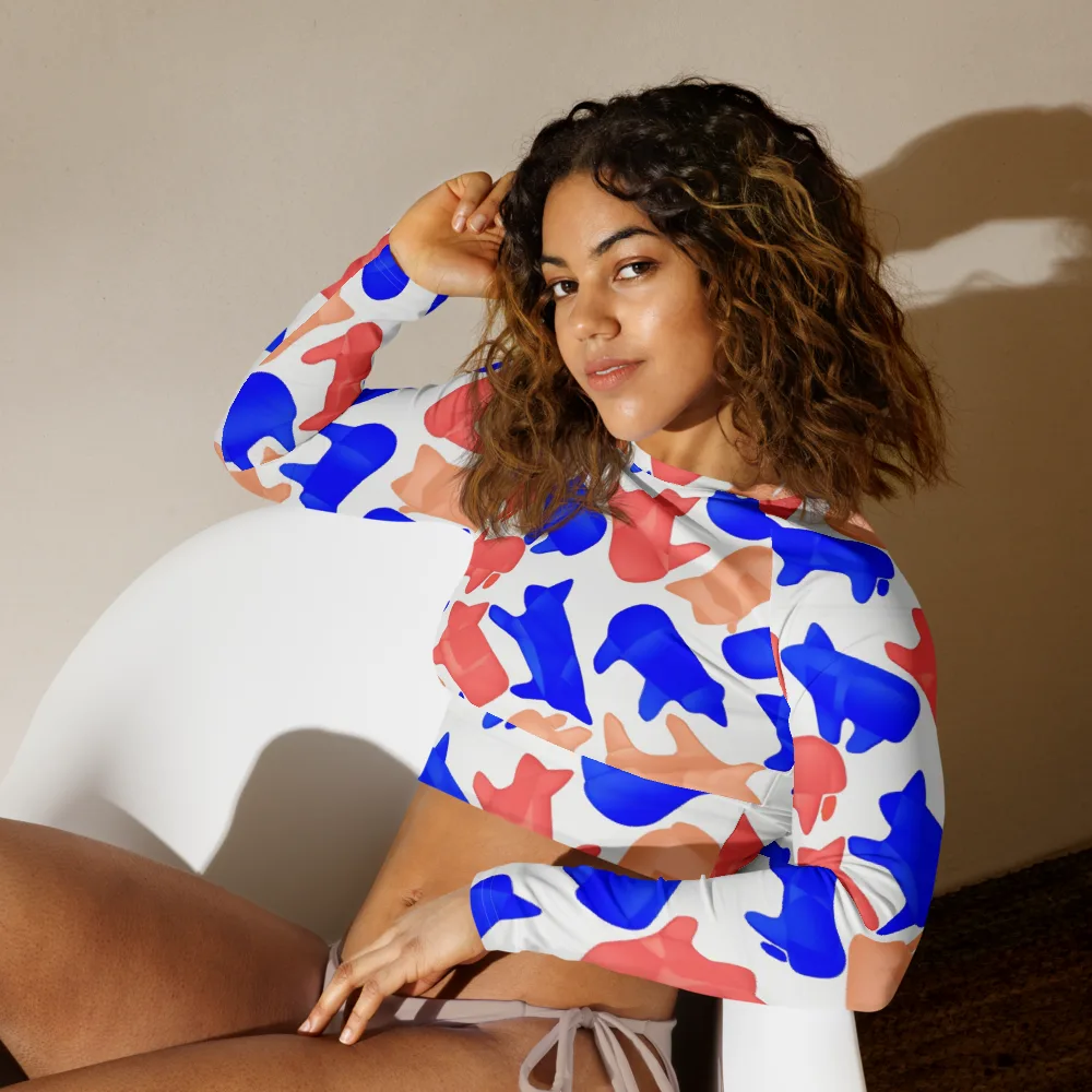 Pop Art Menagerie on Long Sleeve Crop Top — Left Front