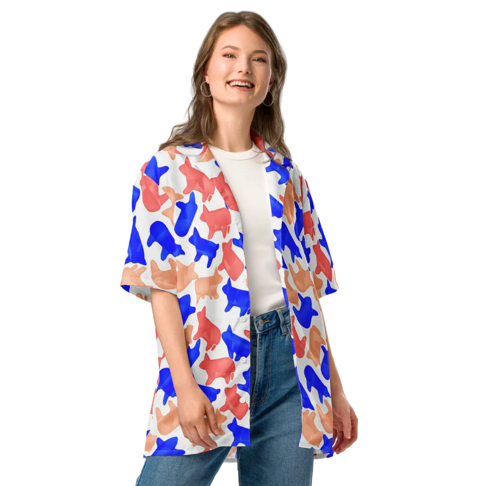 Pop Art Menagerie on Button Shirt — Front