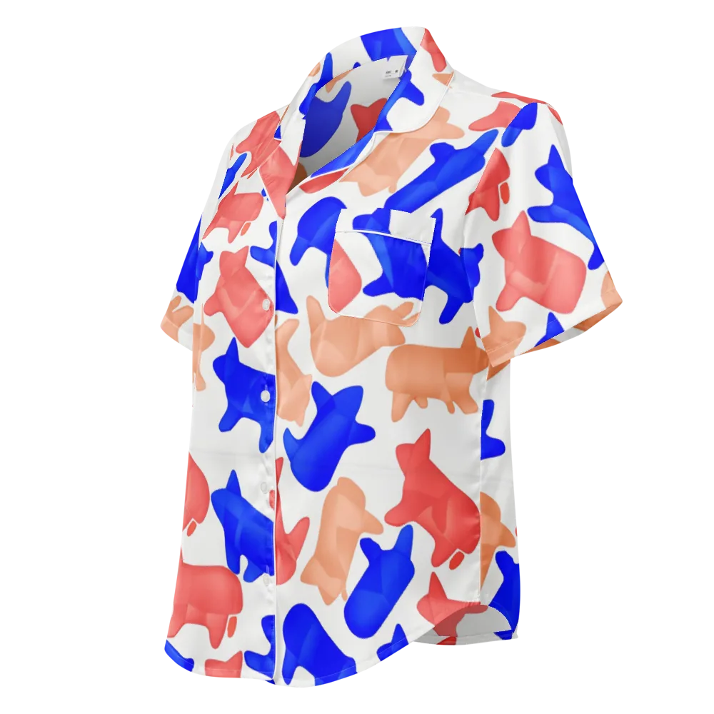 Pop Art Menagerie on Women's Short Sleeve Pajama Top — Left Front