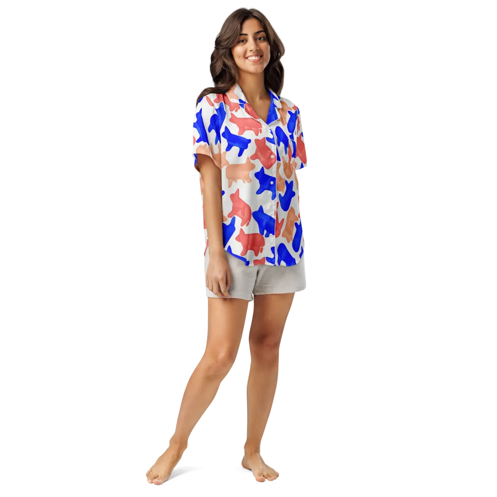 Pop Art Menagerie on Women's Short Sleeve Pajama Top — Front