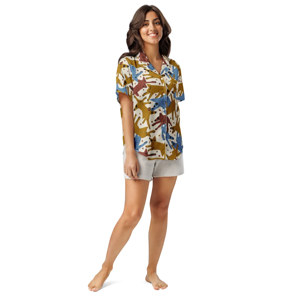 Fox Trot Field on Women's Short Sleeve Pajama Top — Front