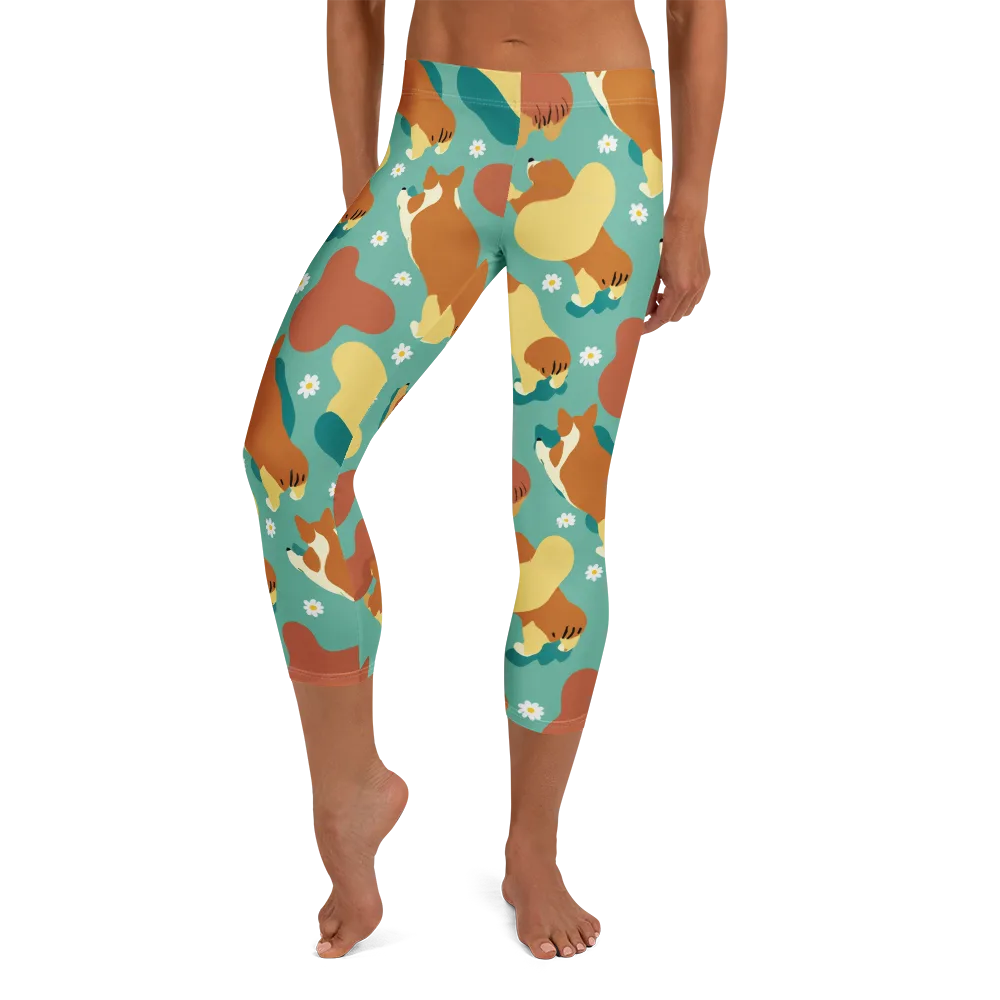 Daisy Dachshund on Capri Leggings — Front