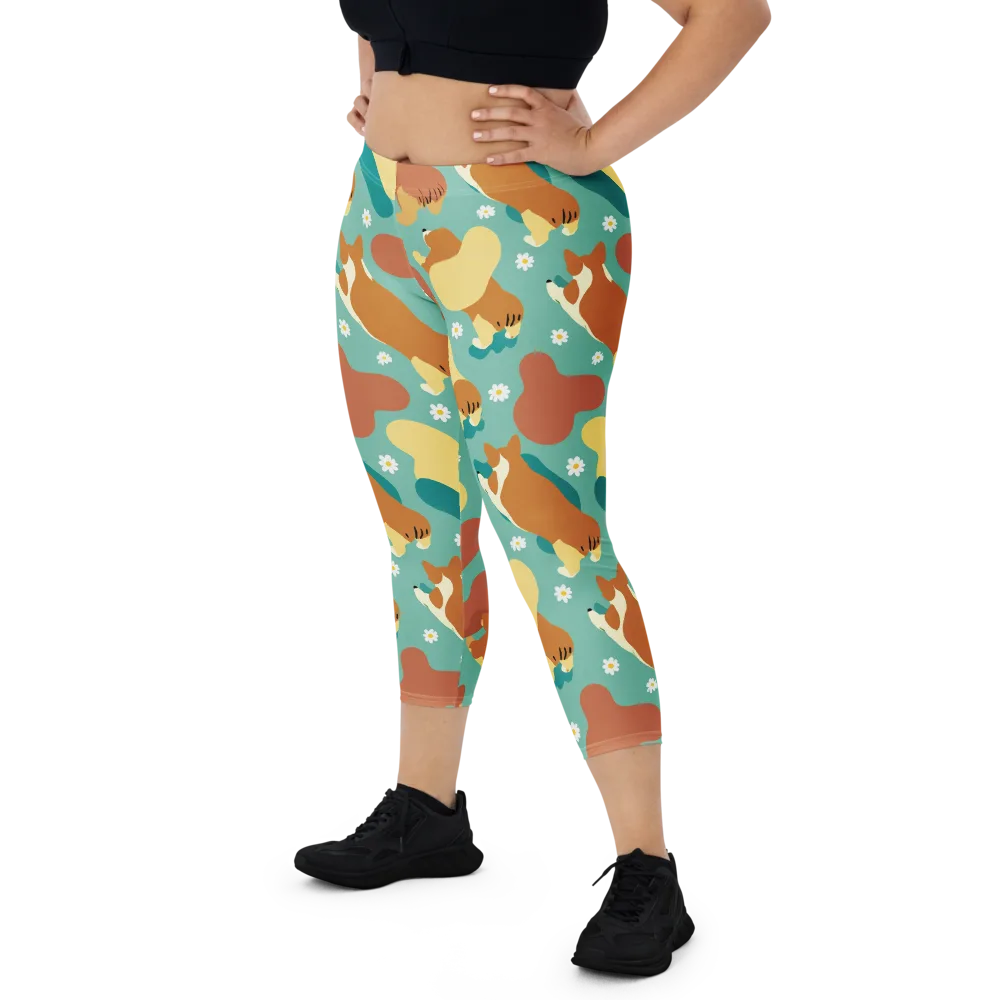 Daisy Dachshund on Capri Leggings — Front