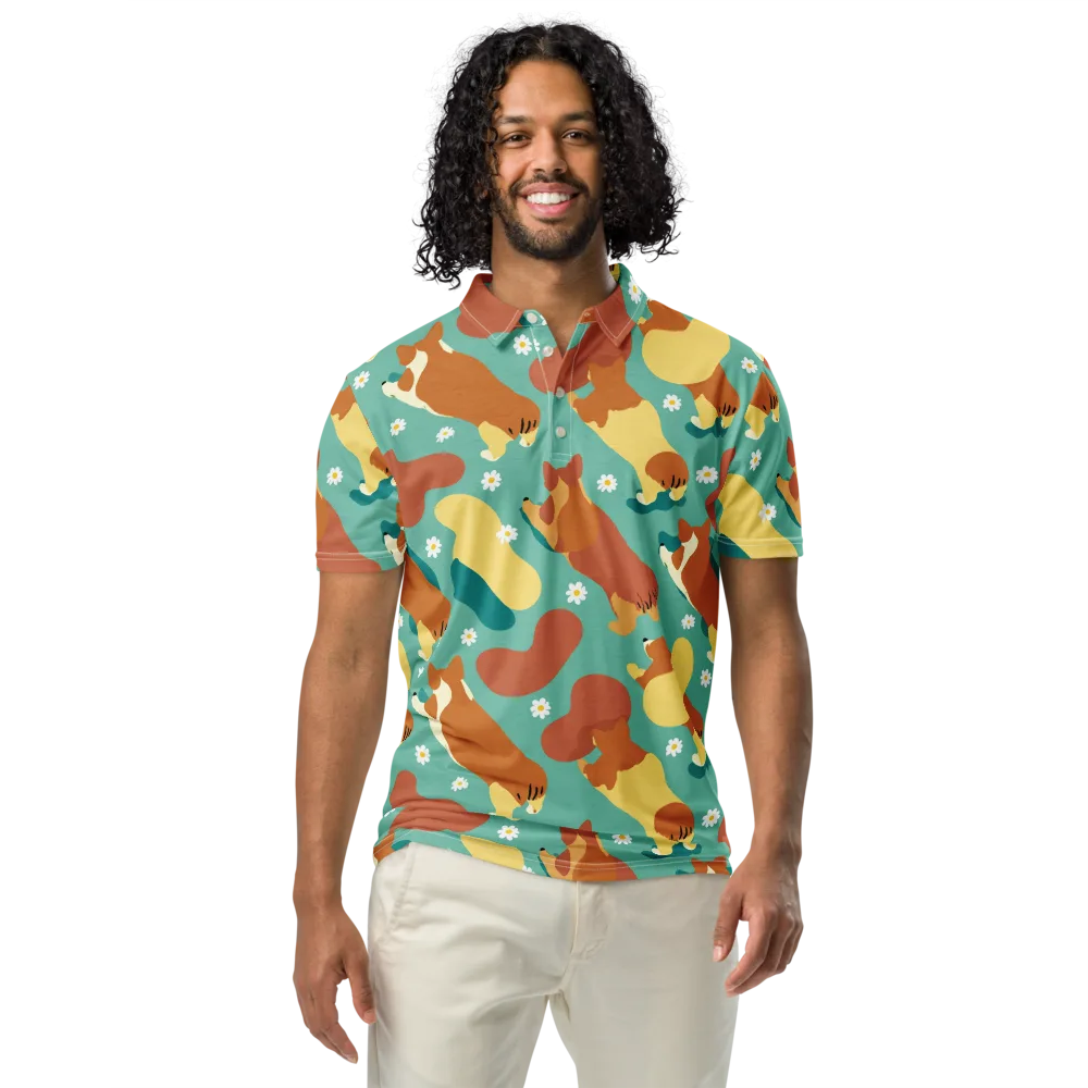 Daisy Dachshund on Men's Slim Fit Polo Shirt — Front