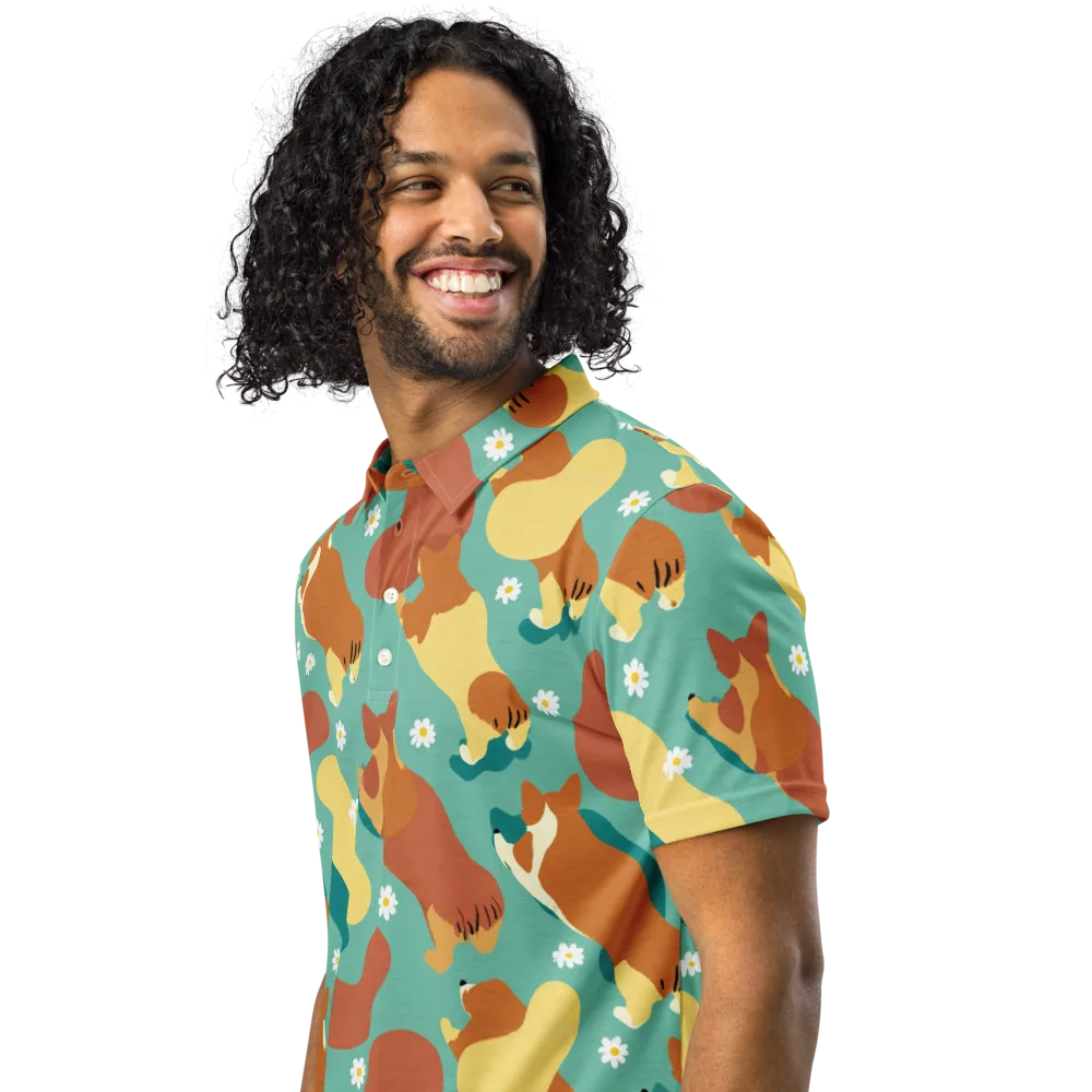 Daisy Dachshund on Men's Slim Fit Polo Shirt — Left Front