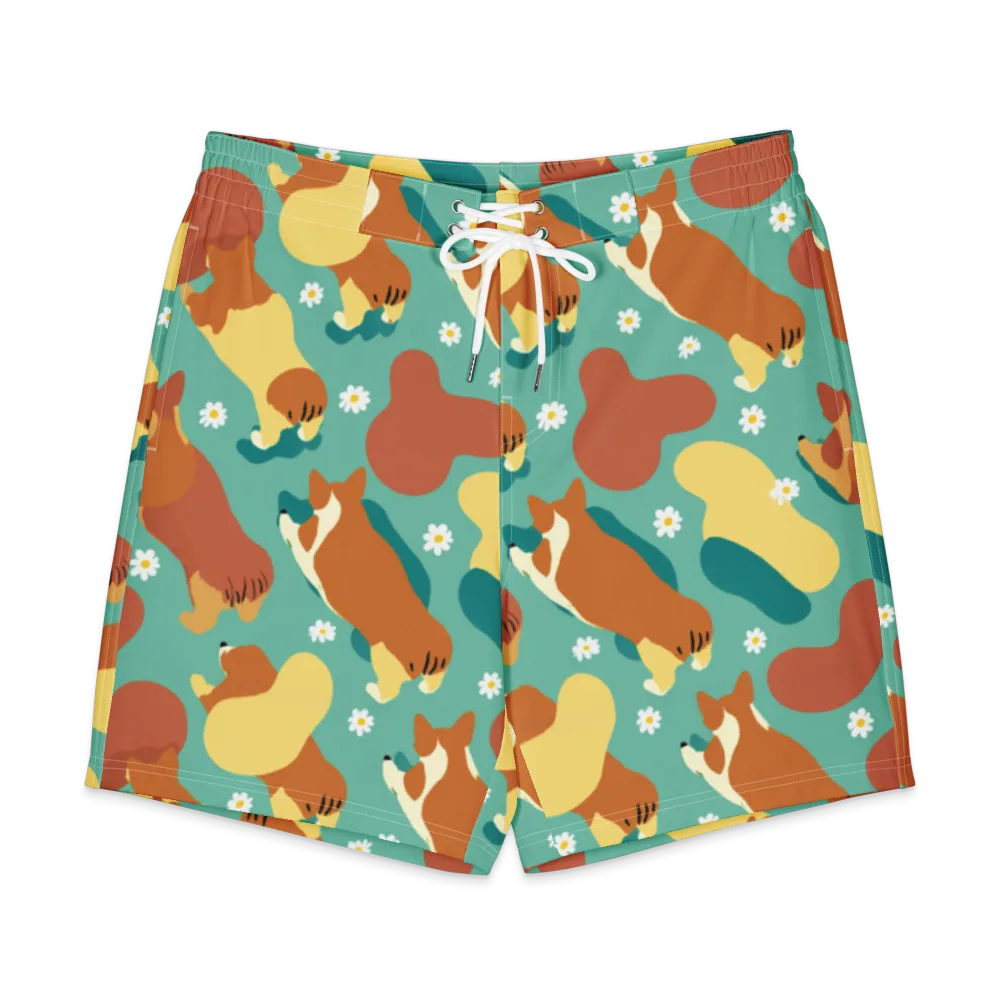 Daisy Dachshund on Men's Board Shorts — Front