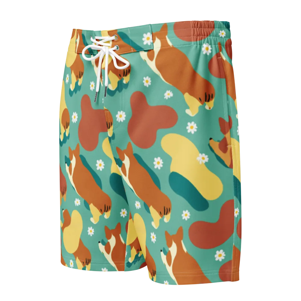 Daisy Dachshund on Men's Board Shorts — Front
