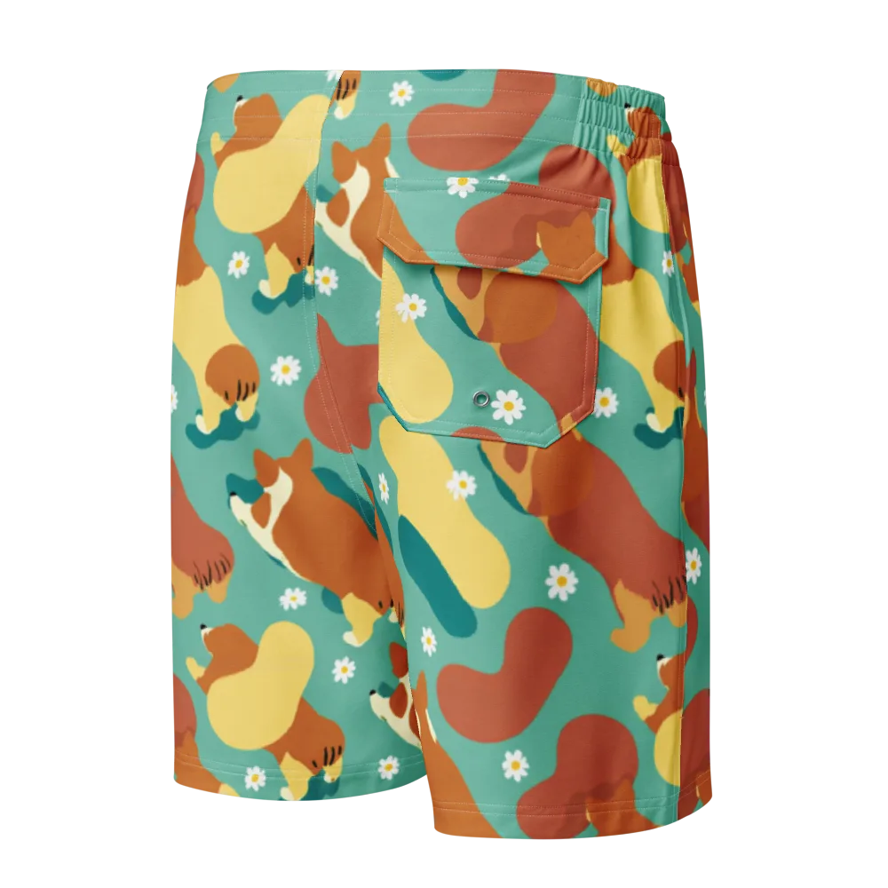 Daisy Dachshund on Men's Board Shorts — Back