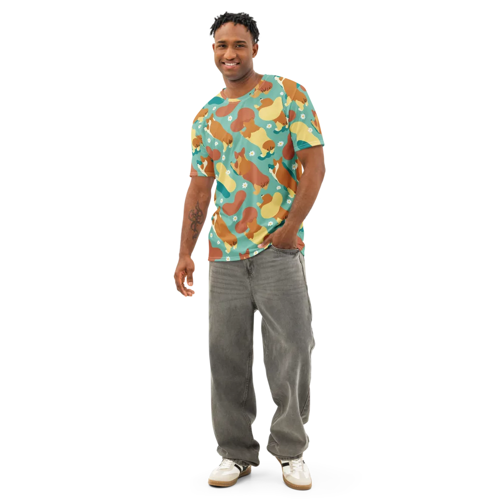 Daisy Dachshund on Men's Cotton Crew Neck T-Shirt — Front