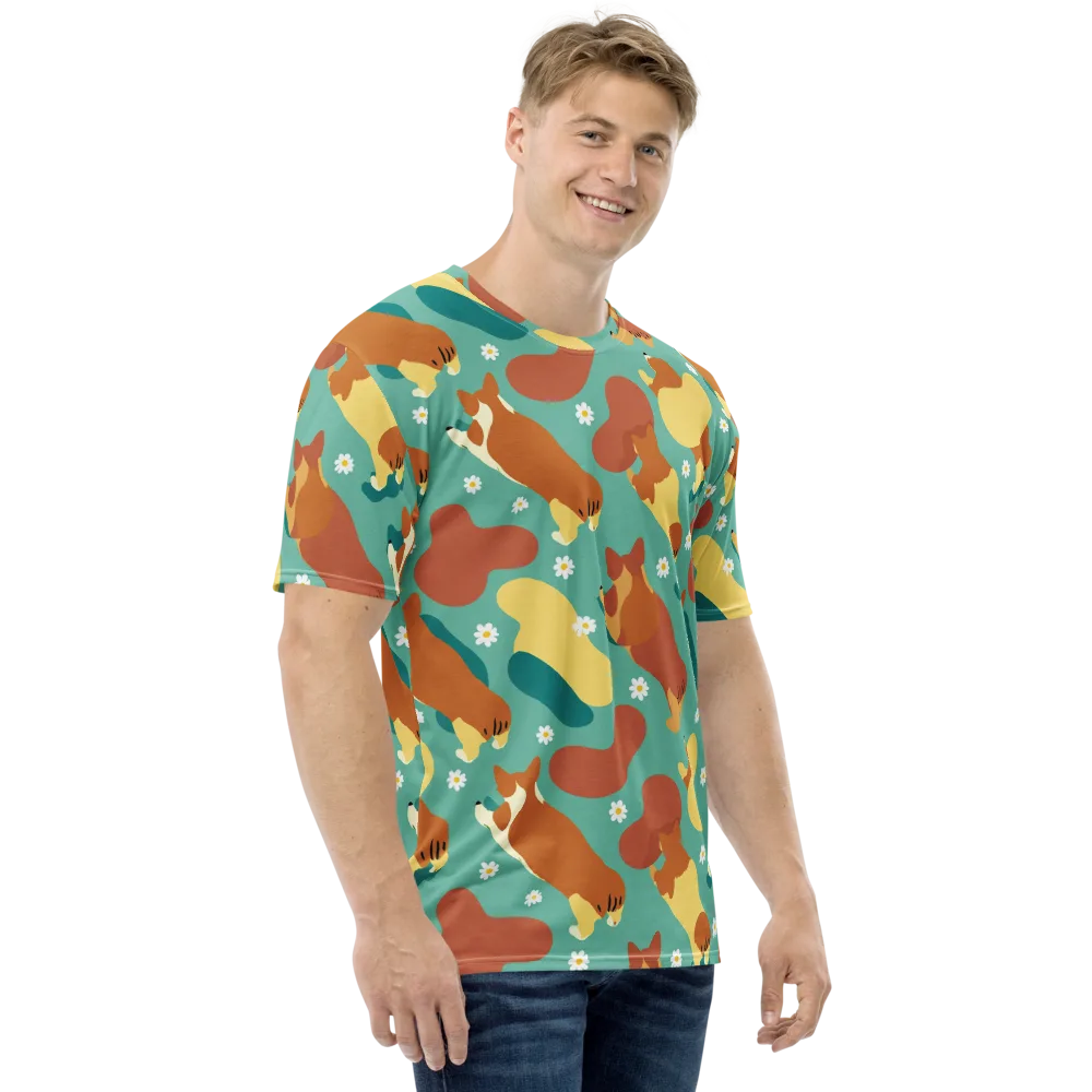 Daisy Dachshund on Men's Crew Neck T-Shirt — Right