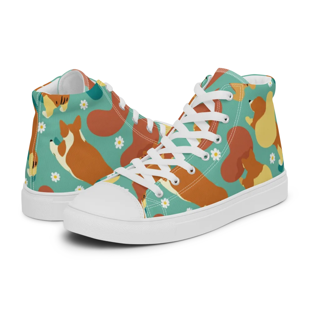 Daisy Dachshund on Men's High Top Canvas Shoes — Left