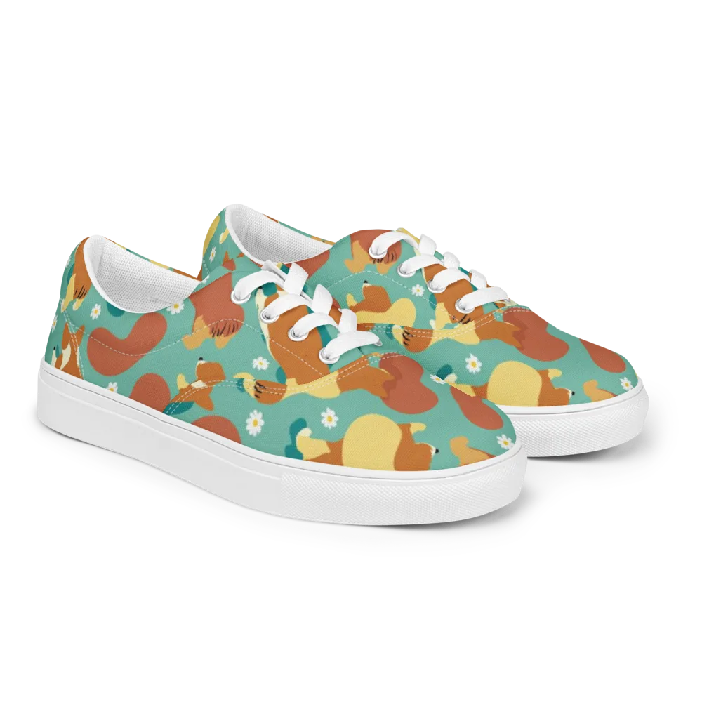 Daisy Dachshund on Men's Lace-Up Canvas Shoes — Right Front