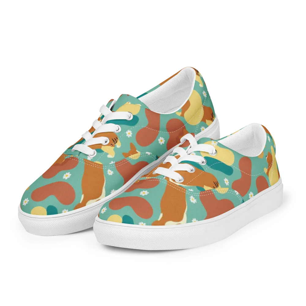 Daisy Dachshund on Men's Lace-Up Canvas Shoes — Left Front