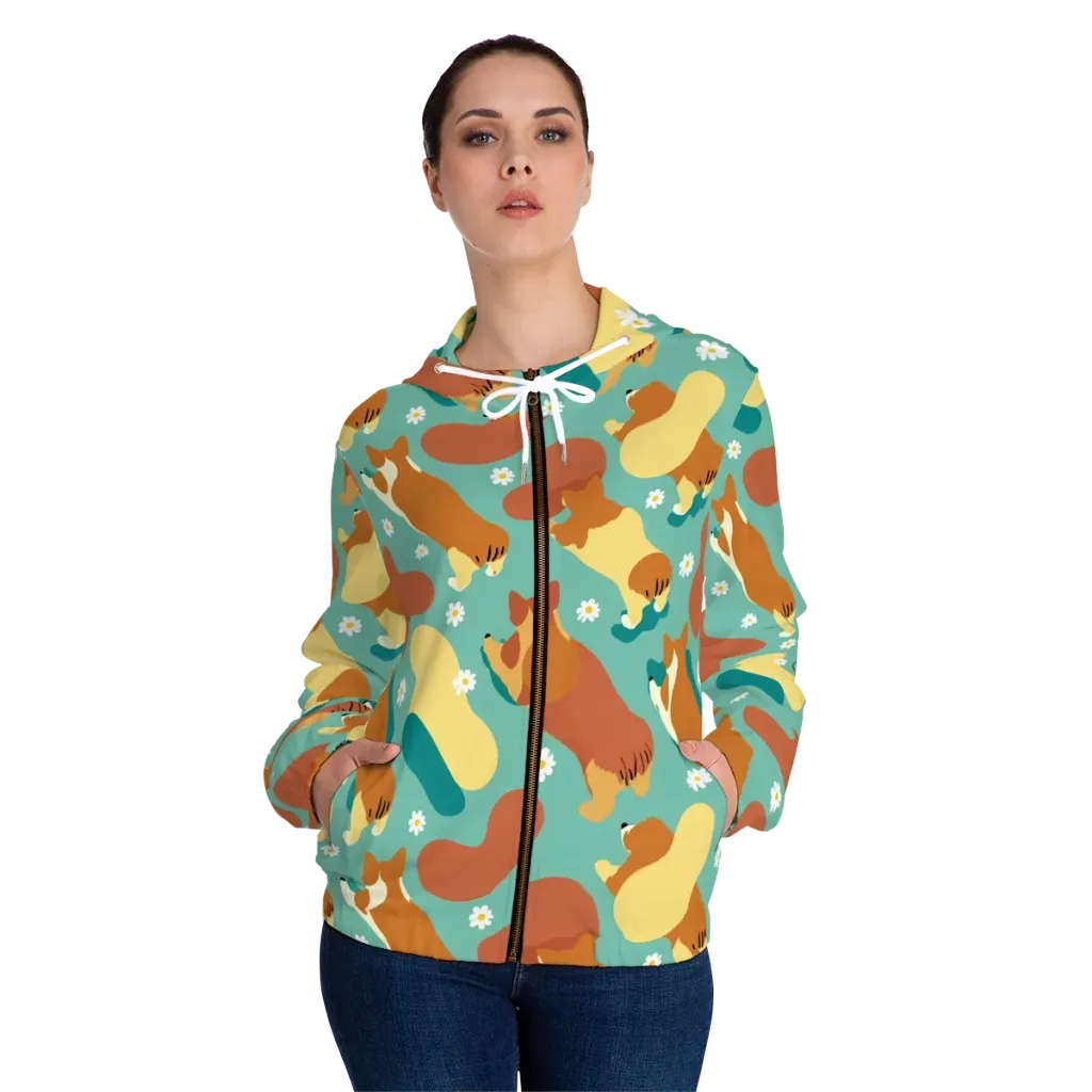 Daisy Dachshund on Women's Full-Zip Hoodie — Front On Person