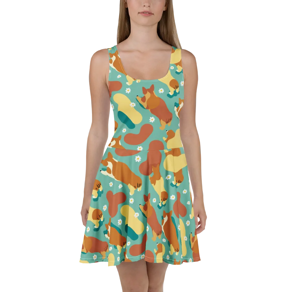 Daisy Dachshund on Skater Dress — Front