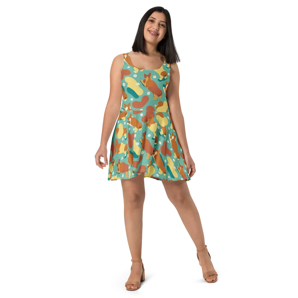 Daisy Dachshund on Skater Dress — Front