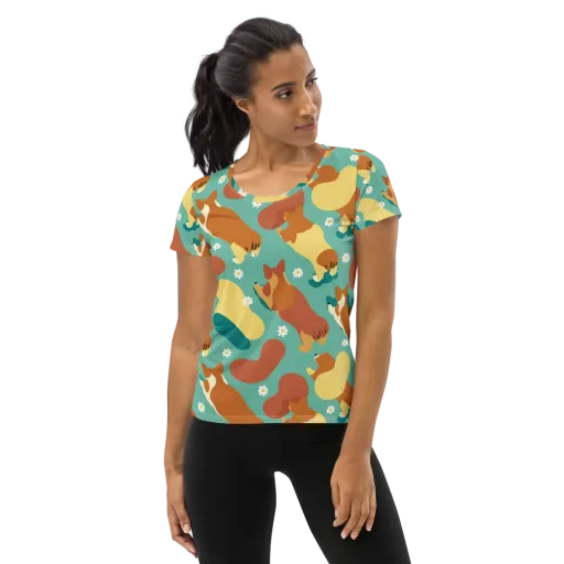 Daisy Dachshund on a Women's Athletic T-Shirt