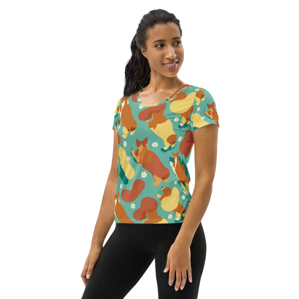 Daisy Dachshund on Women's Athletic T-Shirt — Left