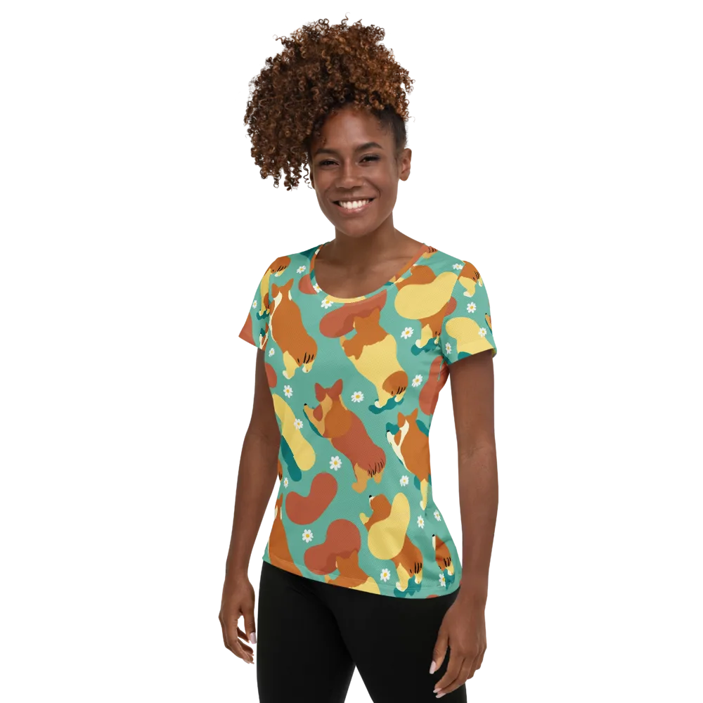 Daisy Dachshund on Women's Athletic T-Shirt — Left