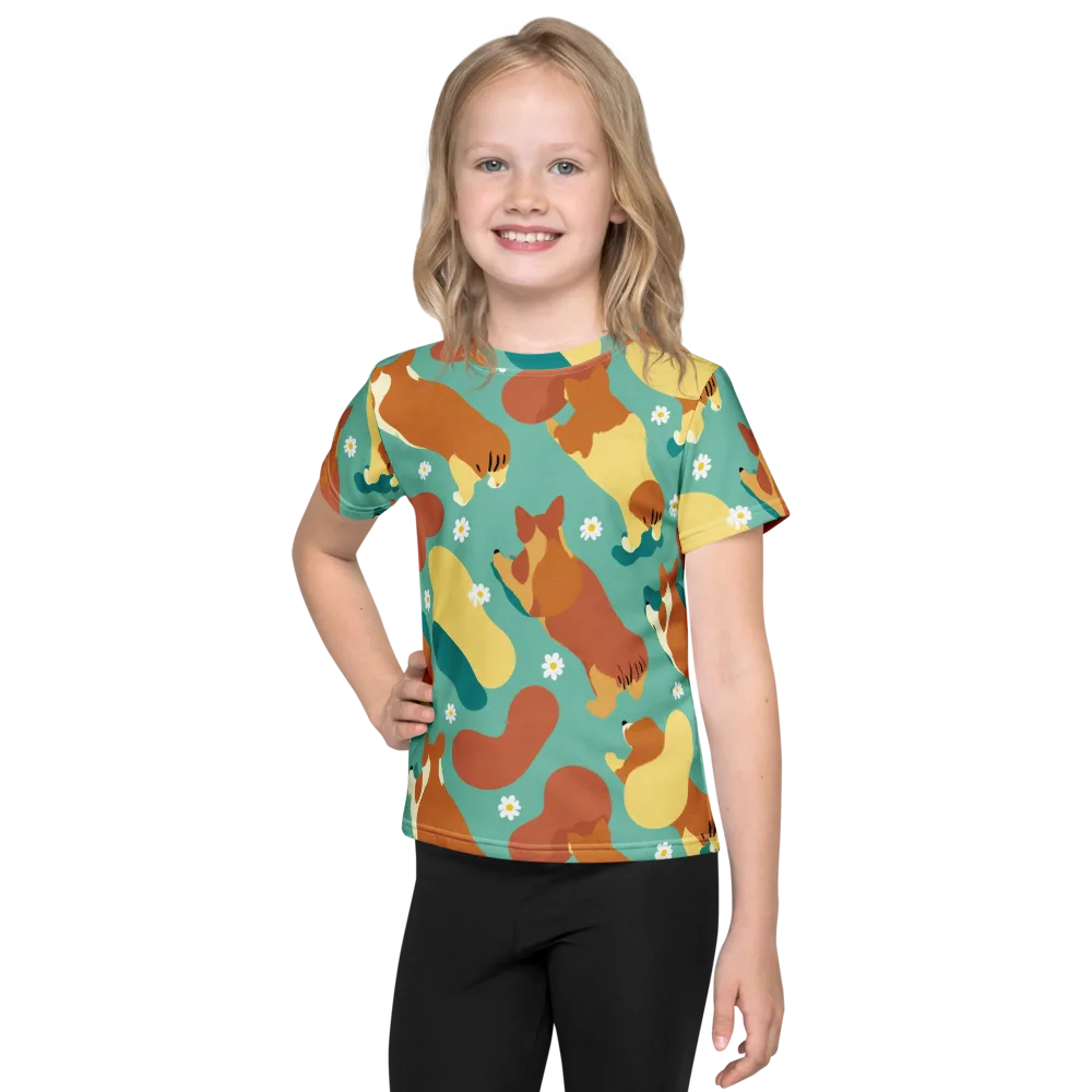 Daisy Dachshund on Kids Crew Neck T-Shirt — Front