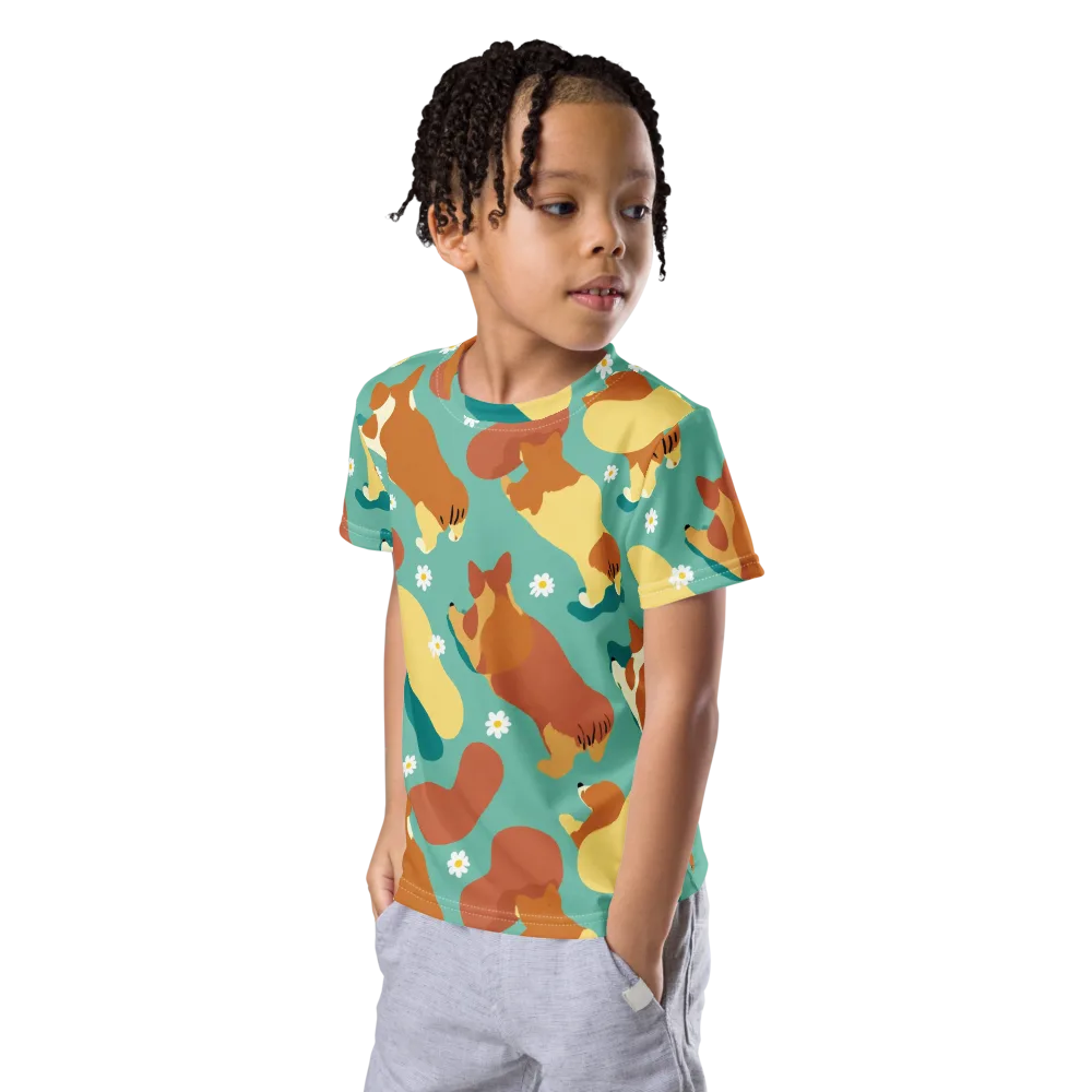 Daisy Dachshund on Kids Crew Neck T-Shirt — Left Front