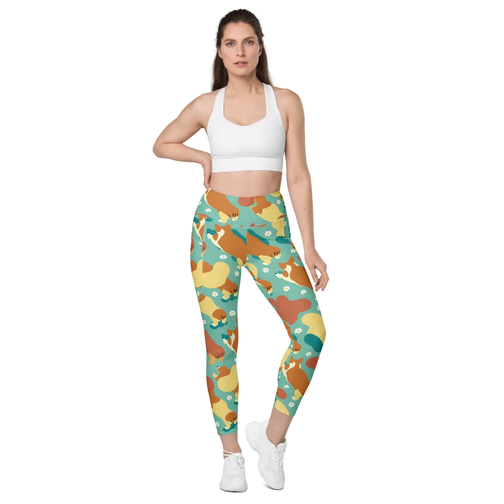 Daisy Dachshund on Leggings with Pockets — Front