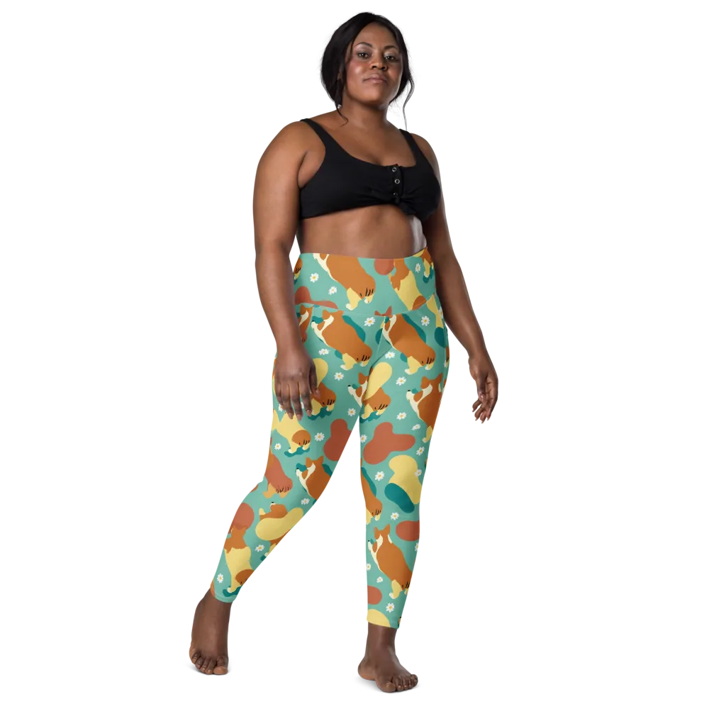 Daisy Dachshund on Leggings with Pockets — Front
