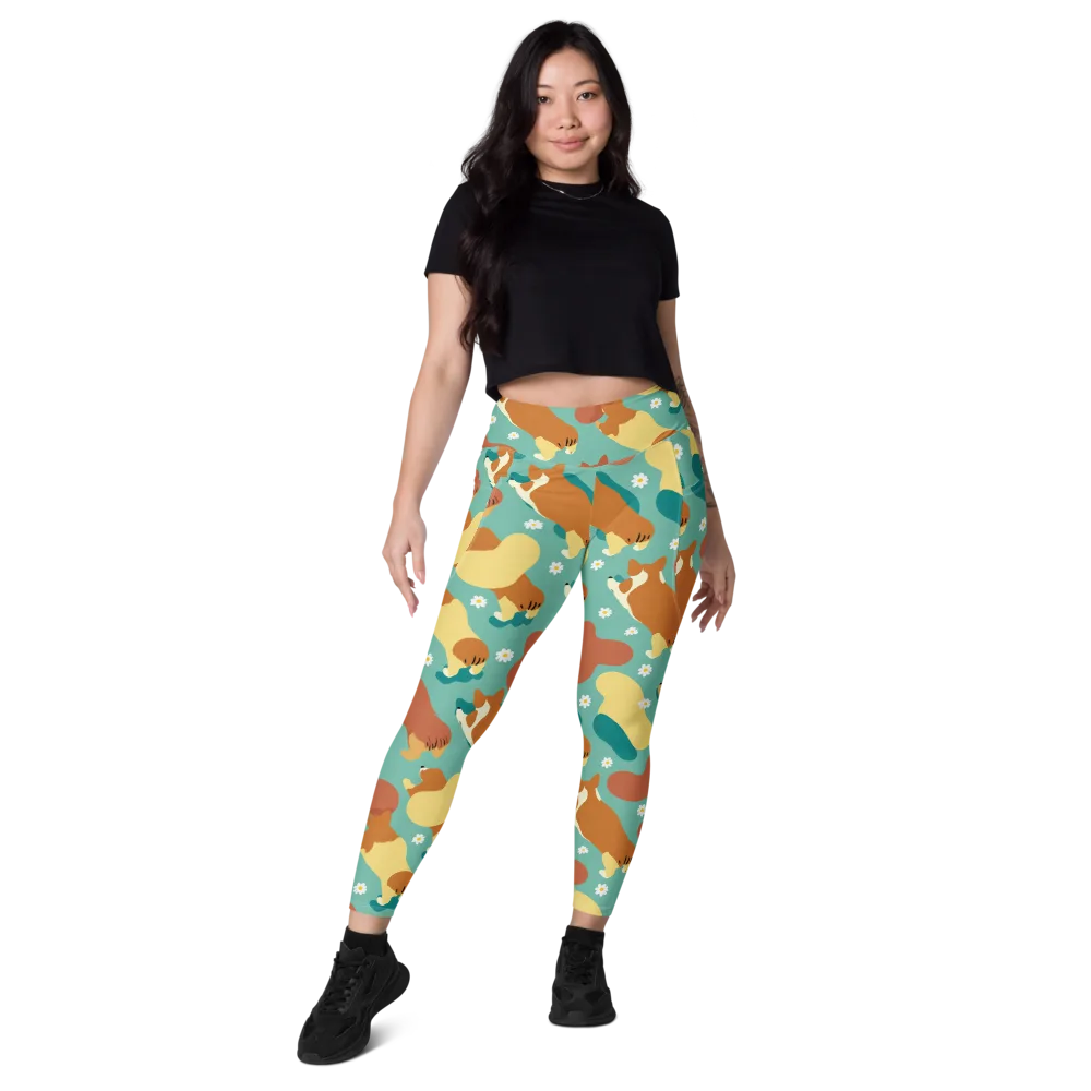 Daisy Dachshund on Leggings with Pockets — Front