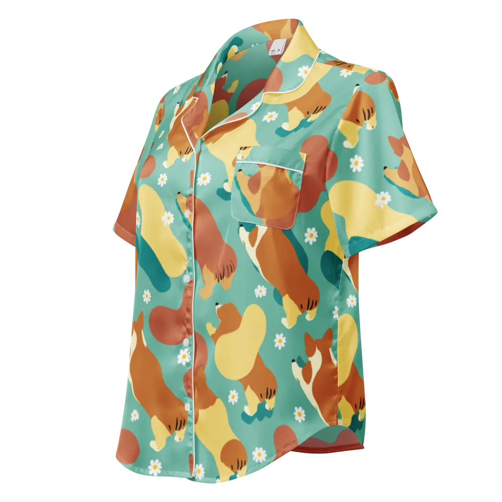 Daisy Dachshund on Women's Short Sleeve Pajama Top — Left Front