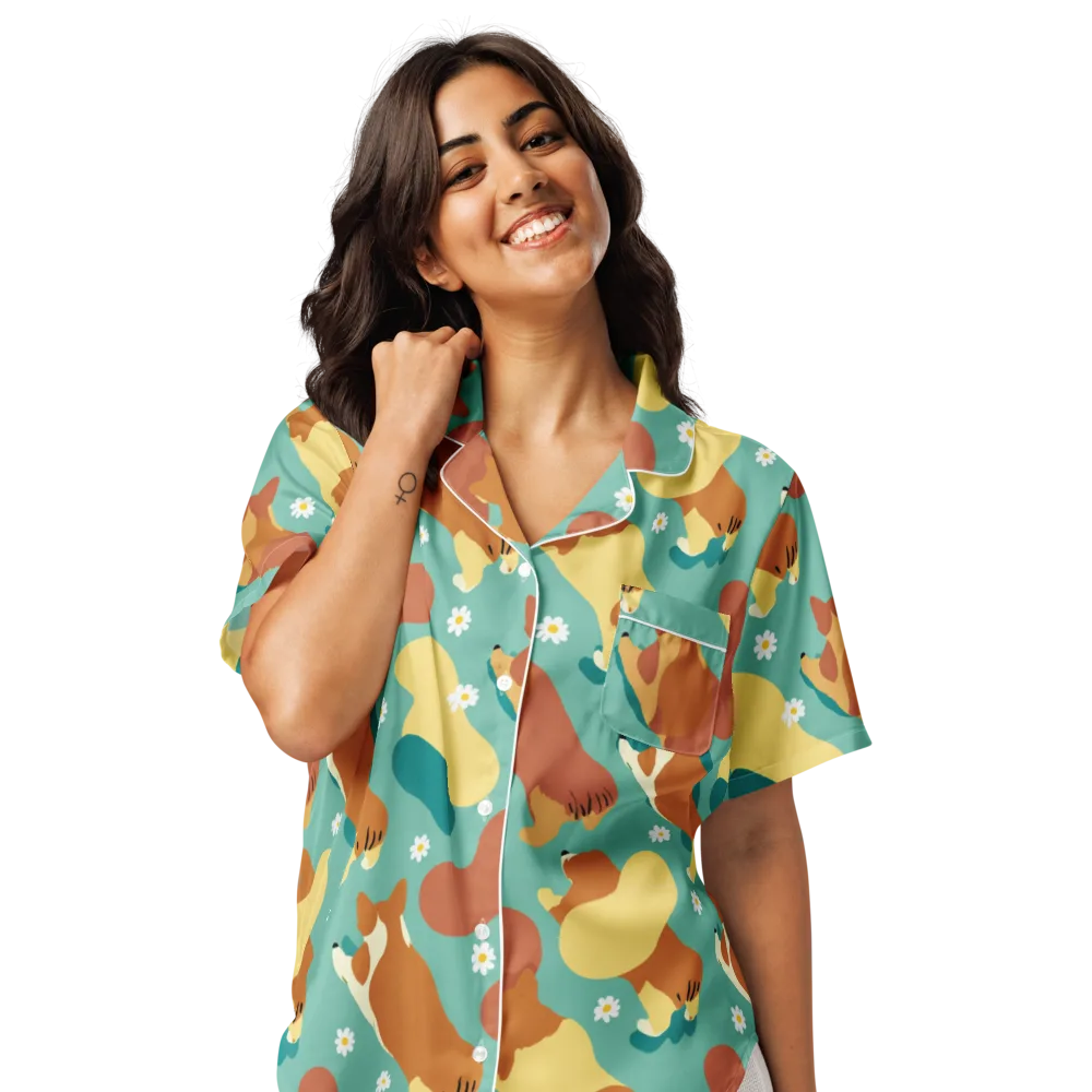 Daisy Dachshund on Women's Short Sleeve Pajama Top — Front