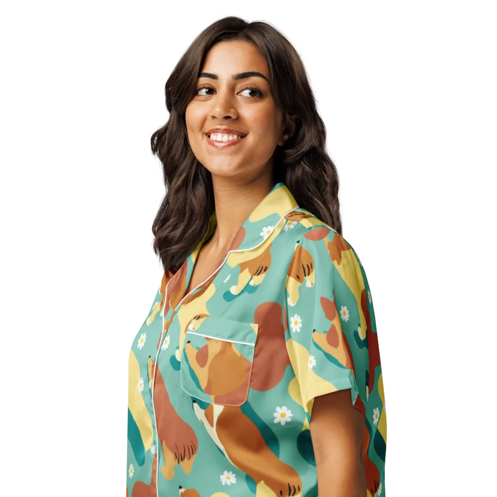 Daisy Dachshund on Women's Short Sleeve Pajama Top — Left Front