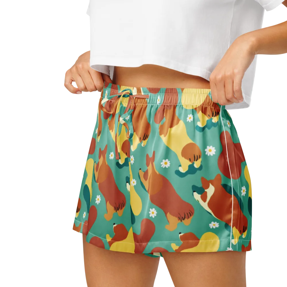 Daisy Dachshund on Women's Pajama Shorts — Left
